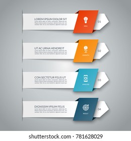 Infographic banner with 4 arrows. Can be used for diagram, graph, chart, business infographics, number options, web design.
