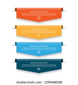 Infographic banner with 4 colorful arrows, labels, tags. Origami style. Can be used for diagram, numbers, options, chart, report, web design