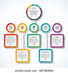 Infographic banner with 5 options. Vector template. Can be used as chart, diagram, graph, table, workflow layout for web, report, business presentation