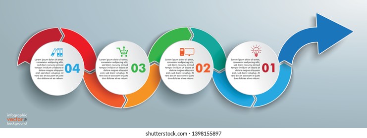 Infographic banner with arrow and 4 circles on the gray background. Eps 10 vector file.