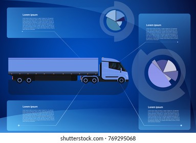 Infographic Banner Cargo Truck Trailer Vehicle Over World Map Worldwide Shipping And Delivery Concept Vector Illustration