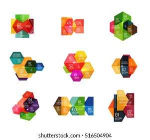 Diseños de banners infográficos con texto de ejemplo. Plantillas abstractas de negocio para opciones y botones