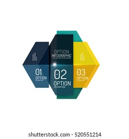 Infografische Bannerlayouts mit Beispieltext. Abstrakte Vorlagen für Optionen und Schaltflächen
