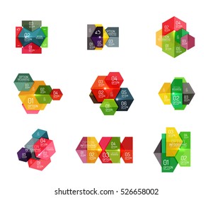 Diseños de banners infográficos con texto de ejemplo. Plantillas abstractas de negocio para opciones y botones