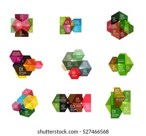 Infographic banner layouts with sample text. Business abstract templates for options and buttons