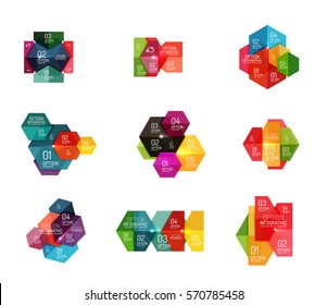 Infographic banner layouts with sample text. Business abstract templates for options and buttons