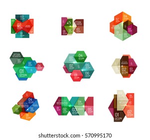 Layouts de banner infográfico com texto de exemplo. Modelos de resumo de negócios para opções e botões