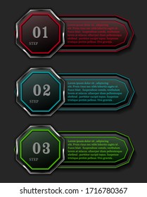 Botón brillante en los pasos del banner infográfico