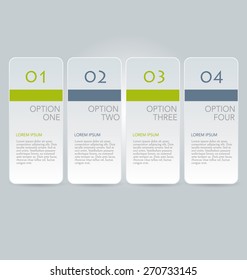 Infographic banner template for website design, presentation, brochure, flyer. Green and grey color tabs. Editable vector illustration