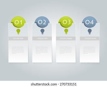 Infographic banner template for website design, presentation, brochure, flyer. Green and grey color tabs. Editable vector illustration