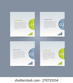 Infographic banner template for website design, presentation, brochure, flyer. Green and grey color tabs. Editable vector illustration