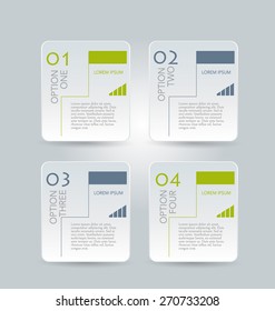Infographic banner template for website design, presentation, brochure, flyer. Green and grey color tabs. Editable vector illustration