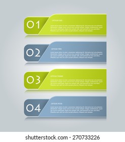 Infographic banner template for website design, presentation, brochure, flyer. Green and grey color tabs. Editable vector illustration