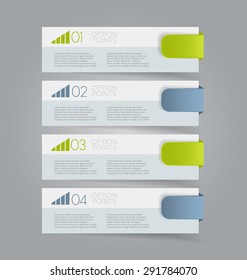 Infographic banner template for website design, presentation, brochure, flyer. Green and grey color tabs. Editable vector illustration.