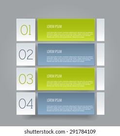Infographic banner template for website design, presentation, brochure, flyer. Green and grey color tabs. Editable vector illustration.