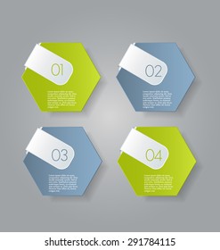 Infographic banner template for website design, presentation, brochure, flyer. Green and grey color tabs. Editable vector illustration.