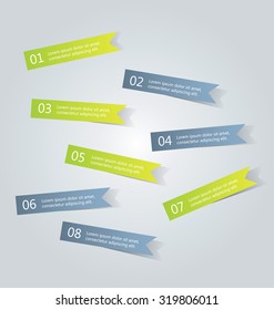 Infographic banner template for website design, presentation, brochure, flyer. Green and grey color tabs. Editable vector illustration.