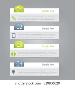 Infographic banner template for website design, presentation, brochure, flyer. Green and grey color tabs. Editable vector illustration.