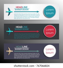 Infographic banner templates with place for text. Air travel concept. Vector illustration