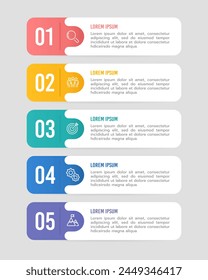 Anuncios Infográficos - Conjunto de 5 Anuncios de colores vibrantes con números, iconos y áreas de contenido. Ilustración vectorial.