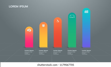 Infographic bar graph template easy to used for workflow layout, diagram, number options, with 5 parts, steps, processes 
