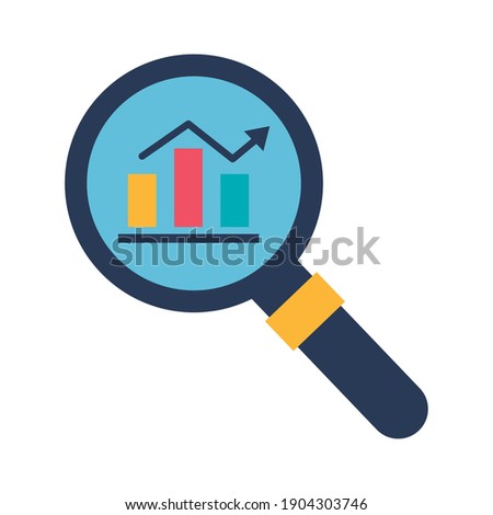 infographic bars chart in lupe flat style icon design, data analysis and information theme Vector illustration