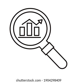 Infografik-Balkendiagramme im Lupe-Stil-Icon-Design, Datenanalyse und Informationsthema Vektorgrafik