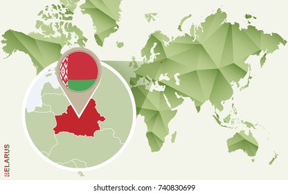 Infographic for Belarus, detailed map of Belarus with flag. Vector Info graphic green map.