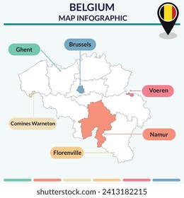 Mapa de la infografía de Bélgica. Mapa de infografía