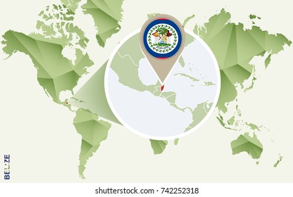 Infographic for Belize, detailed map of Belize with flag. Vector Info graphic green map.