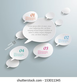Infographic with bevel speech bubbles on the grey background. Eps 10 vector file.