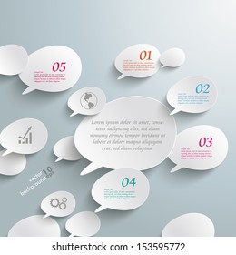 Infographic with bevel speech bubbles on the grey background. Eps 10 vector file.