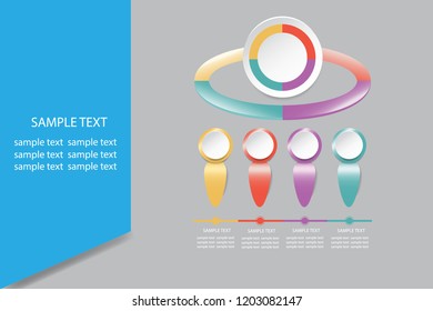 Infographic of bevelled rectangle  ready for your text and colorful ellipse divided into 4 parts showing process and steps. Timeline with colorful labels is also ready for your text.