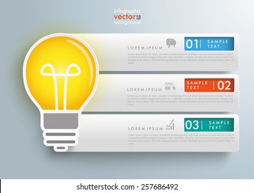 Infographic with big bulb and 3 banners on the gray background. Eps 10 vector file.