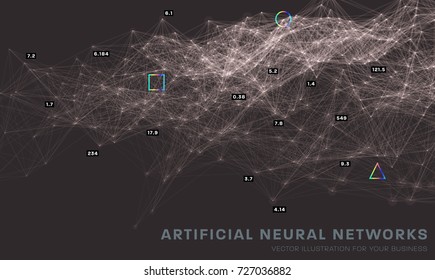 Infographic big data computing concept template. Artificial intelligence and machine learning with values visualization. Quantum system for business posters, placards, covers and presentations.