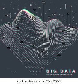 Infographic big data computing concept template. Particles digital field analytics with values visualization. Social network cloud for business posters, placards, covers and presentations.