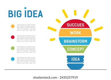 infographic Big idea for business. Color light bulb made of blocks on a white background. thinking ideas brain, innovation concept. 5 step chart info graphic.