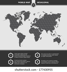 Infographic black World Map symbols and typography