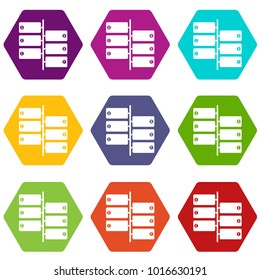 Infographic blocks on signpost icon set many color hexahedron isolated on white vector illustration