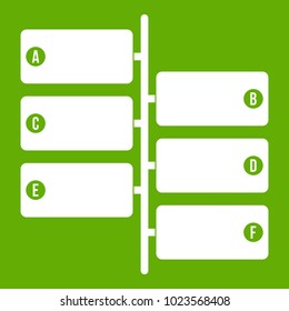 Infographic blocks on signpost icon white isolated on green background. Vector illustration