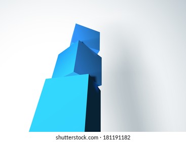 Infographic with blue 3D cube pyramid and text placeholders