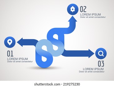 Infographic blue arrows with icons, vector background template.