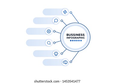 Infographic blue color Design Template. Business Data Visualization Timeline with Marketing Icons most useful can be used for presentation, diagrams, annual reports, workflow layout with 6 Options 
