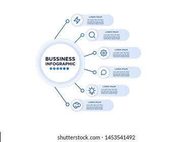 Infographic blue color Design Template. Business Data Visualization Timeline with Marketing Icons most useful can be used for presentation, diagrams, annual reports, workflow layout with 6 Options 