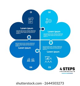 infográfico com elemento de flor de quebra-cabeça azul, muito adequado para sua mídia promocional ou apresentação de negócios inclui 4 passos infográficos.