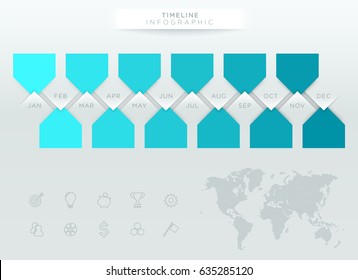 Infographic Blue Timeline With 12 Months Of The Year