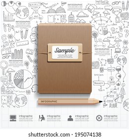 Infographic Book with  doodles line drawing success strategy plan idea. Vector illustration.Success Concept.