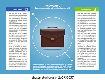 Infographic with briefcase and 2 options. Vector illustration for posters, banners, web design, business documents and presentation