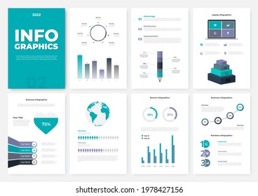 Infographic brochure template. A4 pages with charts, diagrams and workflow elements. Business data visualization concept. Vector illustration for presentation, statistical report, website.