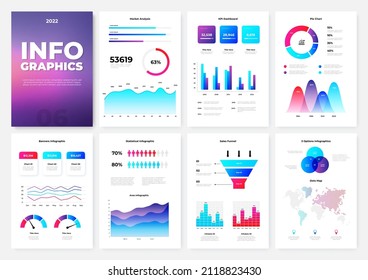 Infographic Brochure Template. A4 Pages With Charts, Diagrams And Workflow Elements. KPI Dashboard. Vector Illustration For Statistical Report.